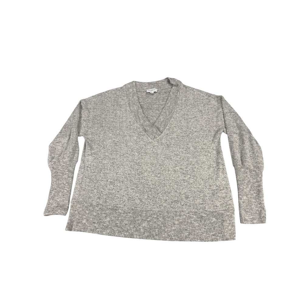 Evereve Womens Gray V-Neck Pullover Sweater Relaxed Fit Ribbed Knit Size M